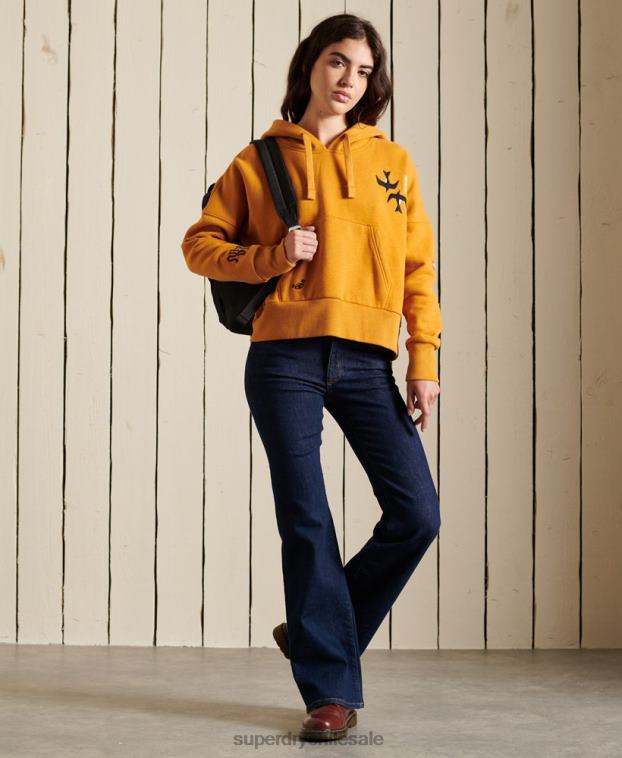 mujer Superdry oro sudadera con capucha suika boxy adornada 2R68Z6099