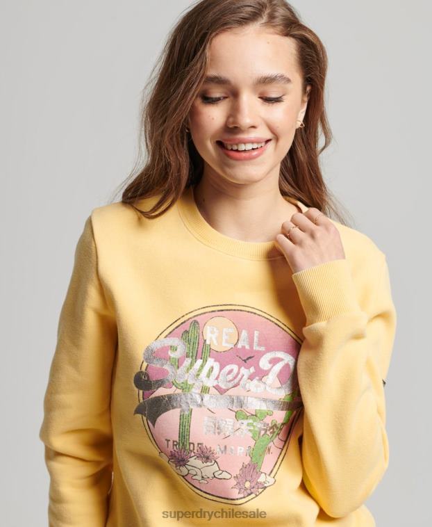 mujer Superdry oro sudadera con cuello redondo y logo vintage 2R68Z2290