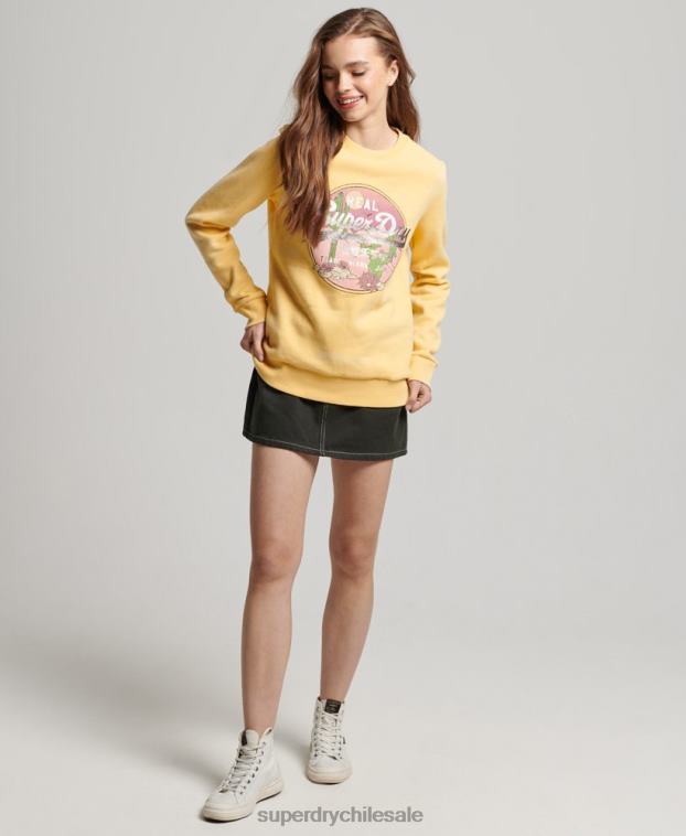 mujer Superdry oro sudadera con cuello redondo y logo vintage 2R68Z2290