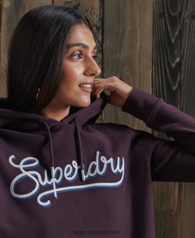 mujer Superdry púrpura sudadera con capucha de canalé supersuave 2R68Z6180