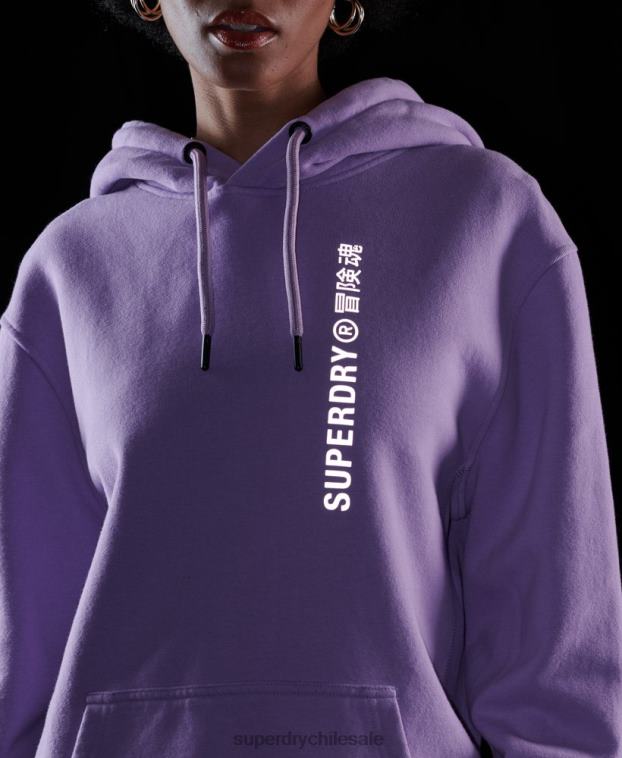 mujer Superdry púrpura sudadera con capucha holgada code linear 2R68Z3438
