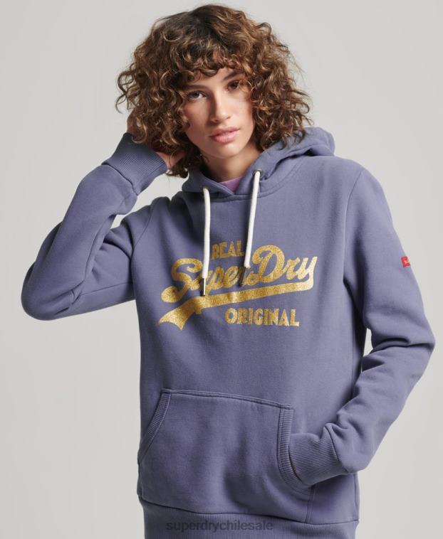 mujer Superdry púrpura sudadera con capucha y logo vintage 2R68Z3322