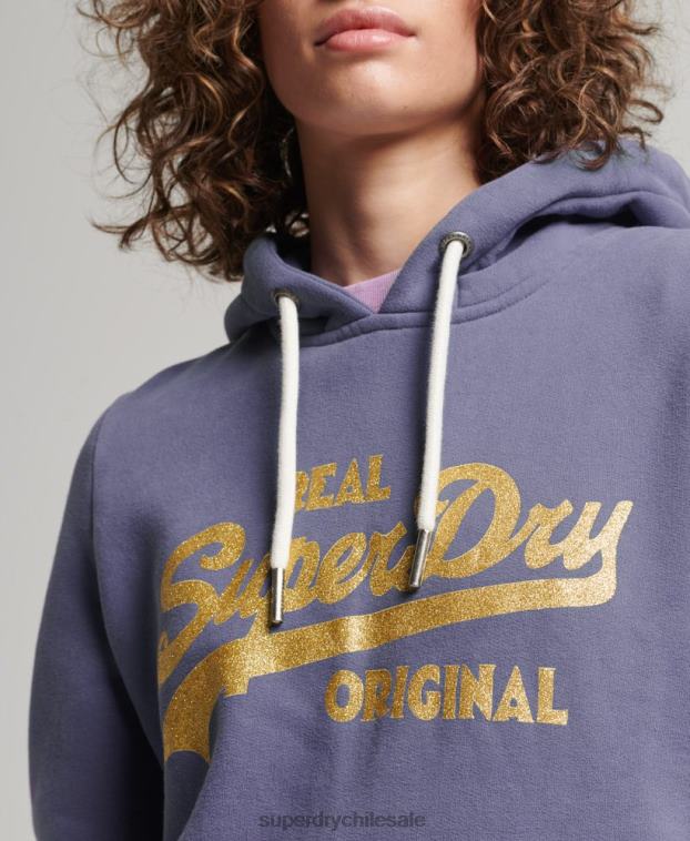 mujer Superdry púrpura sudadera con capucha y logo vintage 2R68Z3322