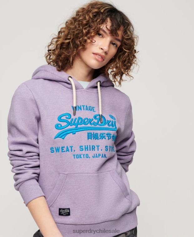 mujer Superdry púrpura sudadera con capucha y logo vintage neón 2R68Z3282