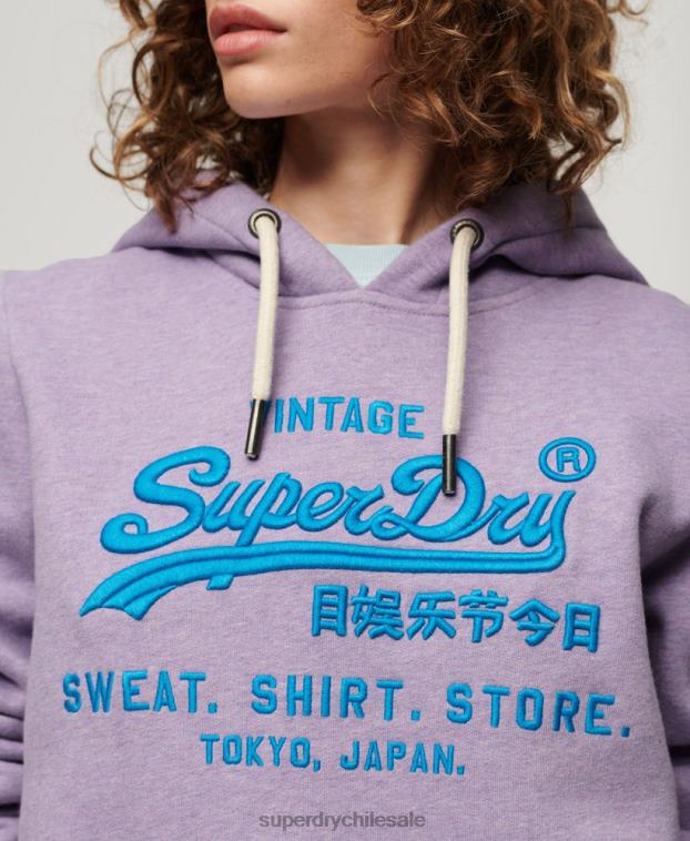 mujer Superdry púrpura sudadera con capucha y logo vintage neón 2R68Z3282