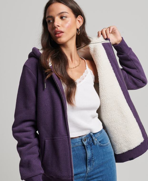 mujer Superdry púrpura sudadera con cremallera y forro de borreguito esencial 2R68Z5818