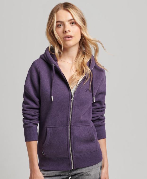 mujer Superdry púrpura sudadera con cremallera y logo Essential de algodón orgánico 2R68Z5930