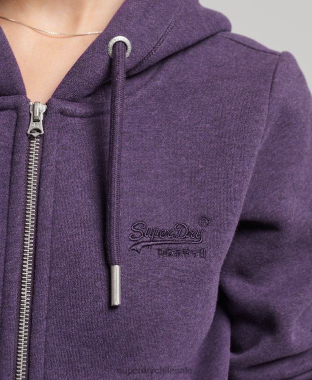 mujer Superdry púrpura sudadera con cremallera y logo Essential de algodón orgánico 2R68Z5930