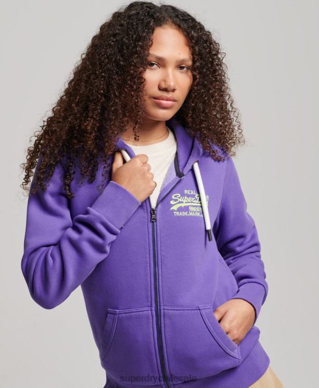mujer Superdry púrpura sudadera con cremallera y logo vintage 2R68Z2287