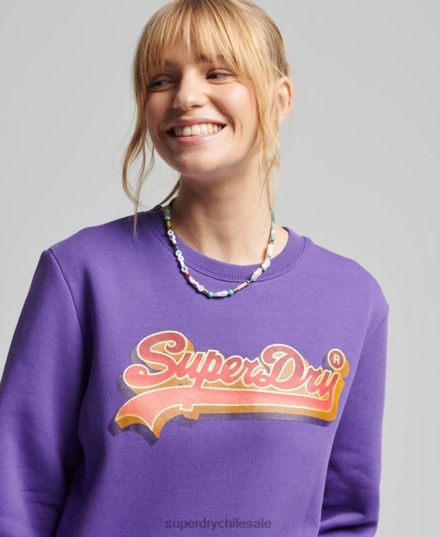 mujer Superdry púrpura sudadera con cuello redondo de temporada y logo vintage 2R68Z3460
