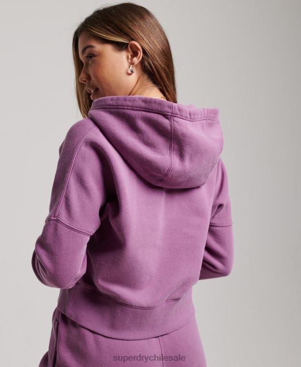 mujer Superdry púrpura sudadera corta con capucha y lavado 2R68Z3318