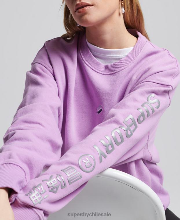 mujer Superdry púrpura sudadera extragrande con cuello redondo y logo de código 2R68Z3451