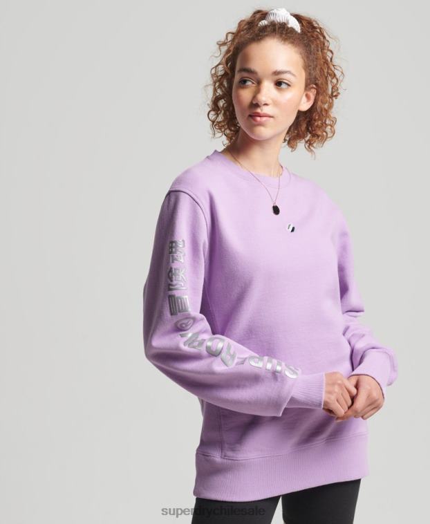 mujer Superdry púrpura sudadera holgada con cuello redondo code linear 2R68Z6016
