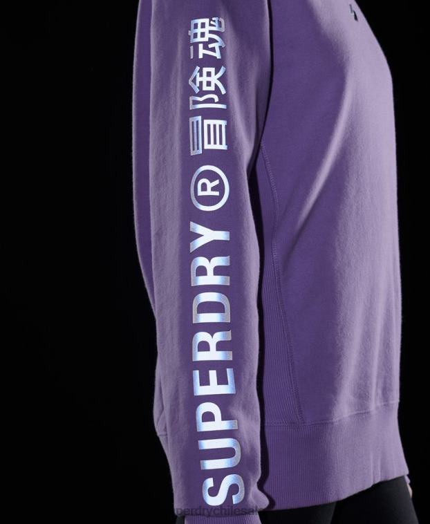 mujer Superdry púrpura sudadera holgada con cuello redondo code linear 2R68Z6016