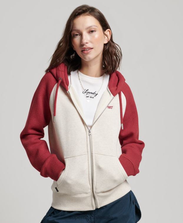 mujer Superdry rojo sudadera con capucha y logo vintage bordado 2R68Z3296