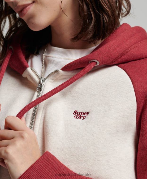 mujer Superdry rojo sudadera con capucha y logo vintage bordado 2R68Z3296