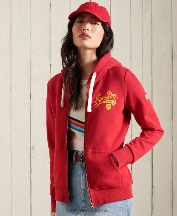 mujer Superdry rojo sudadera con cremallera colegial 2R68Z6177