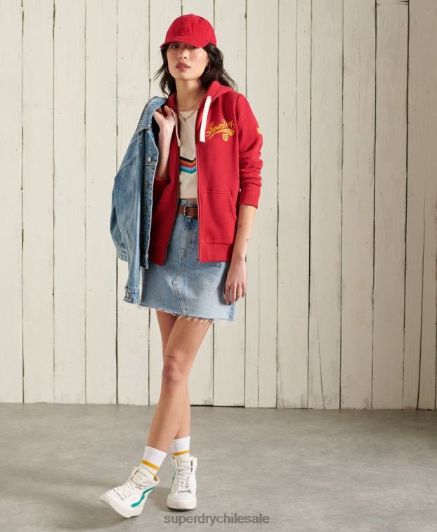 mujer Superdry rojo sudadera con cremallera colegial 2R68Z6177