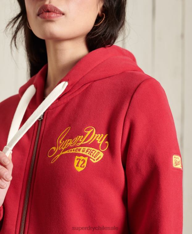 mujer Superdry rojo sudadera con cremallera colegial 2R68Z6177