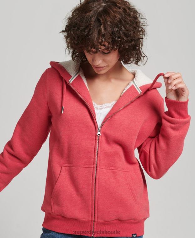 mujer Superdry rojo sudadera con cremallera y forro de borreguito esencial 2R68Z5842