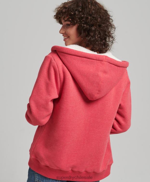 mujer Superdry rojo sudadera con cremallera y forro de borreguito esencial 2R68Z5842