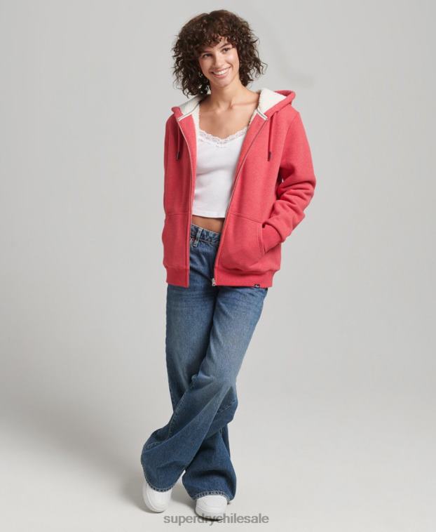 mujer Superdry rojo sudadera con cremallera y forro de borreguito esencial 2R68Z5842
