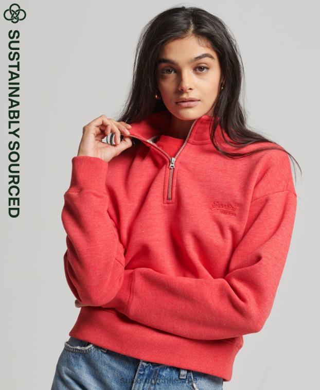 mujer Superdry rojo sudadera con cuello tunecino y logo vintage de algodón orgánico 2R68Z5795