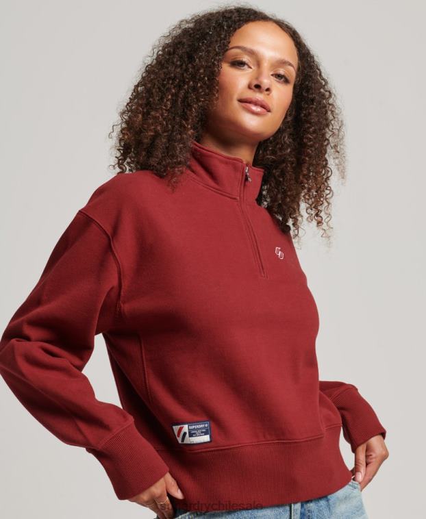 mujer Superdry rojo sudadera con media cremallera y logo esencial 2R68Z6051