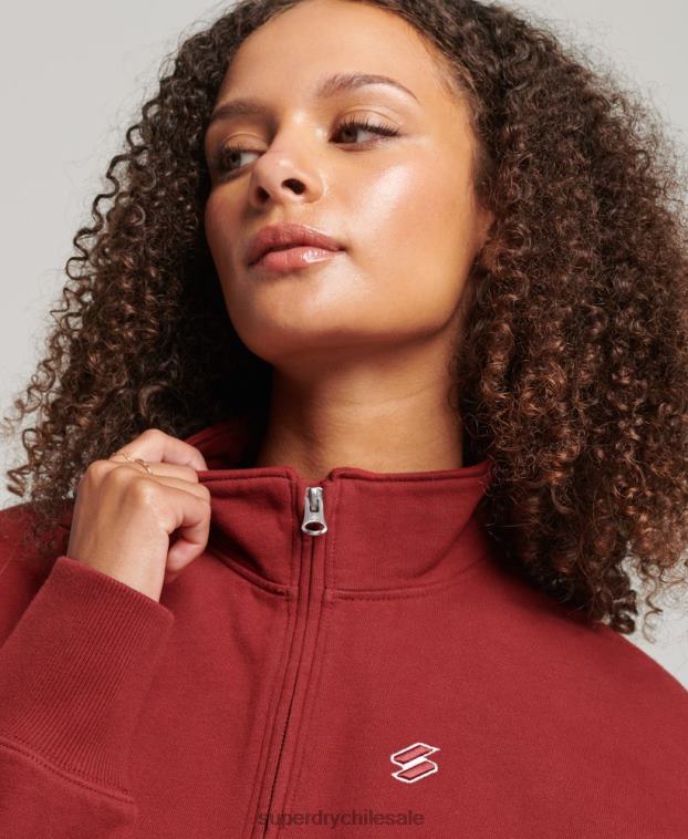 mujer Superdry rojo sudadera con media cremallera y logo esencial 2R68Z6051