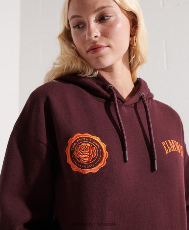 mujer Superdry rojo sudadera corta con gráfico universitario 2R68Z5824