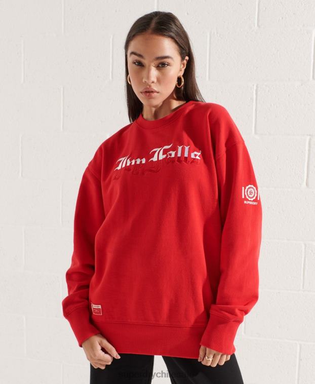 mujer Superdry rojo sudadera extragrande con gráfico universitario 2R68Z5838