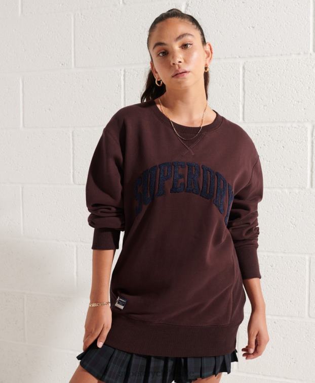 mujer Superdry rojo sudadera holgada con cuello redondo Varsity Arch 2R68Z5935