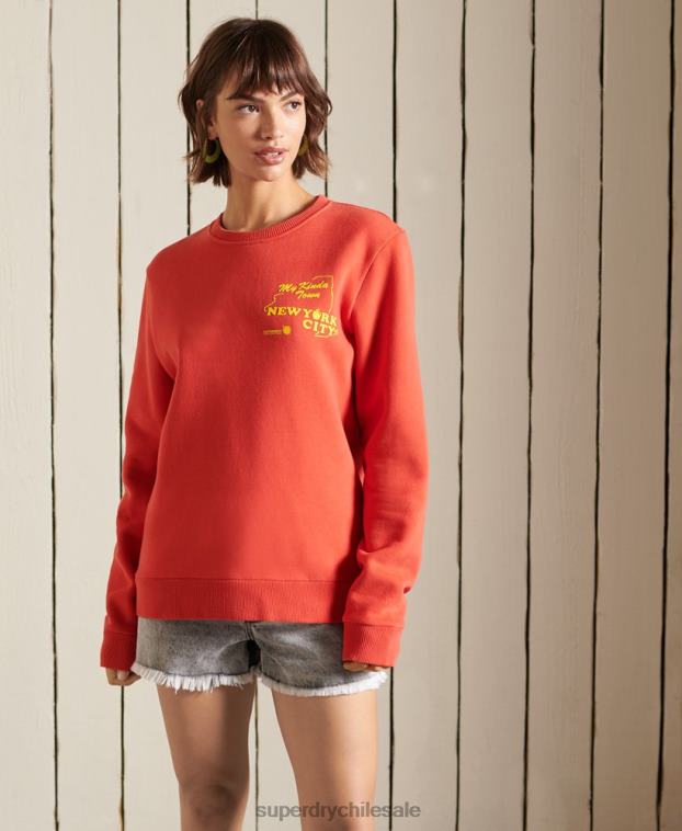 mujer Superdry rojo sudadera oversize boho y rock crew 2R68Z6137