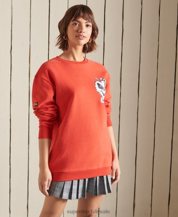 mujer Superdry rojo sudadera oversize con cuello redondo y líneas cruzadas 2R68Z5928