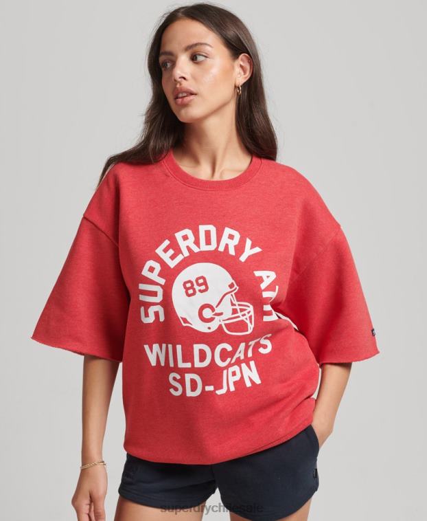 mujer Superdry rojo sudadera universitaria de manga corta 2R68Z6053