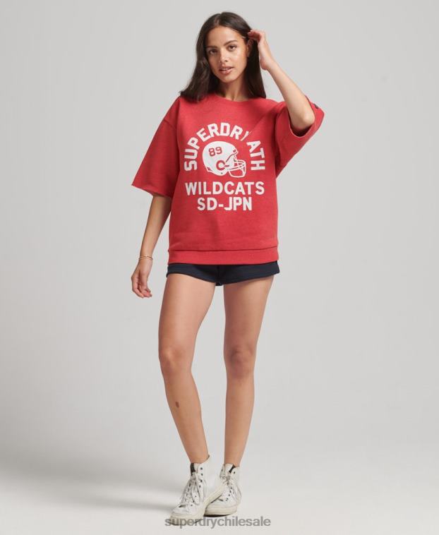 mujer Superdry rojo sudadera universitaria de manga corta 2R68Z6053