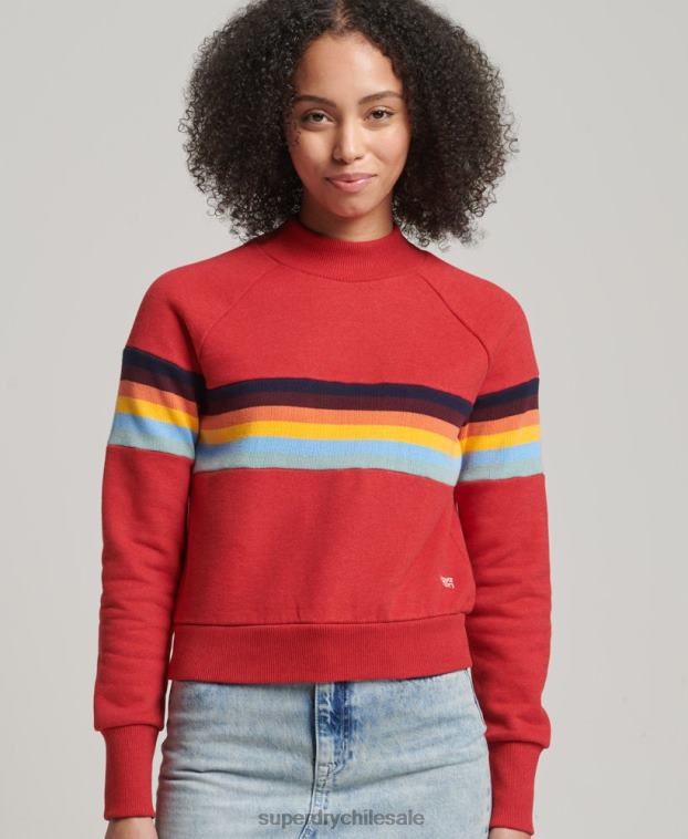 mujer Superdry rojo sudadera vintage con cuello redondo y rayas cali 2R68Z3468