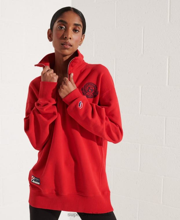 mujer Superdry rojo top de chándal extragrande con media cremallera de city college 2R68Z5959