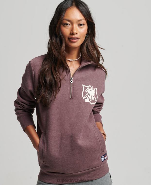 mujer Superdry rojo top deportivo extragrande con media cremallera 2R68Z6043