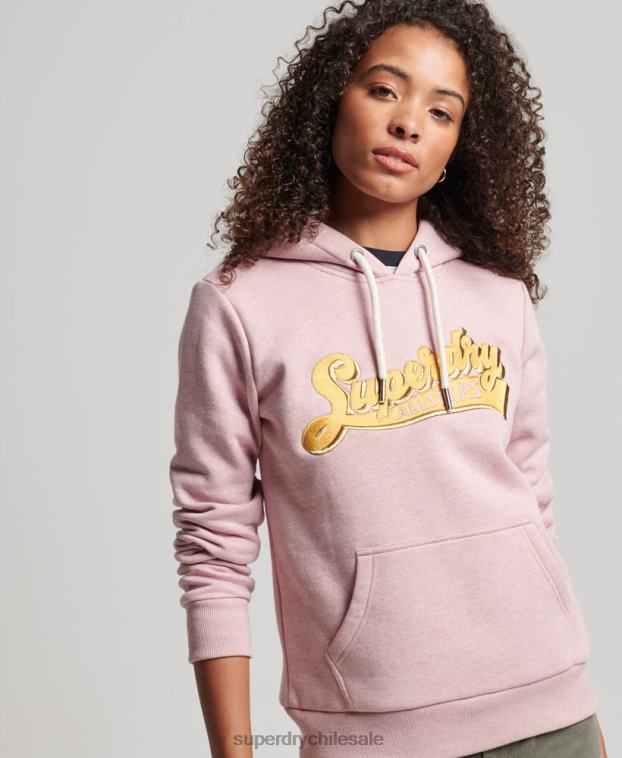 mujer Superdry rosa sudadera con capucha colegial con guión vintage 2R68Z2281