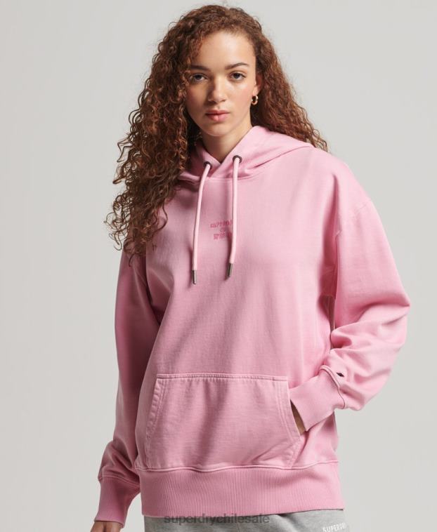 mujer Superdry rosa sudadera con capucha extragrande teñida con logo de código 2R68Z3450