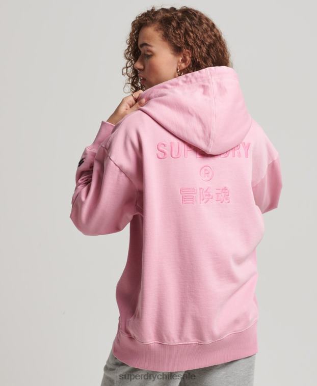 mujer Superdry rosa sudadera con capucha extragrande teñida con logo de código 2R68Z3450