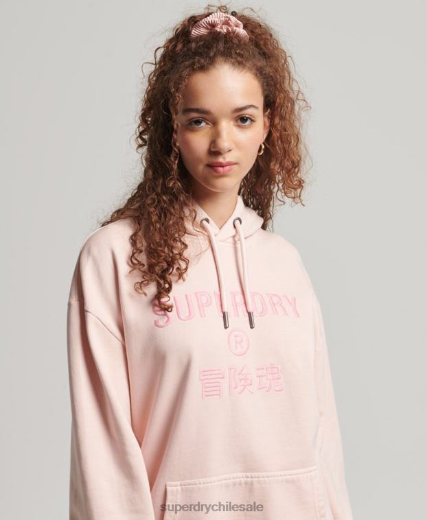 mujer Superdry rosa sudadera con capucha extragrande teñida con logo de código 2R68Z5775