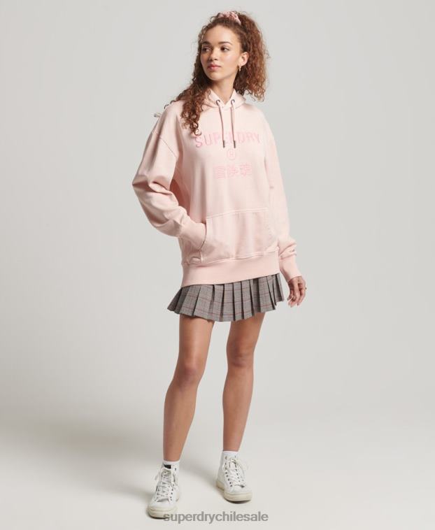 mujer Superdry rosa sudadera con capucha extragrande teñida con logo de código 2R68Z5775
