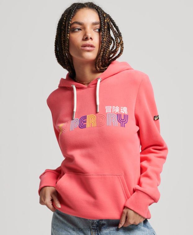 mujer Superdry rosa sudadera con capucha retro arcoíris 2R68Z3332