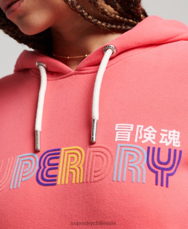 mujer Superdry rosa sudadera con capucha retro arcoíris 2R68Z3332