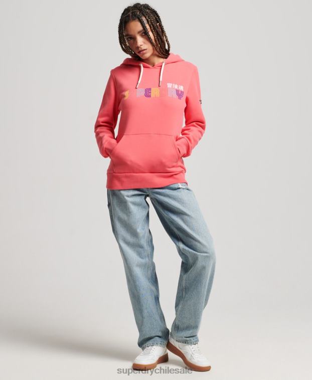 mujer Superdry rosa sudadera con capucha retro arcoíris 2R68Z3332