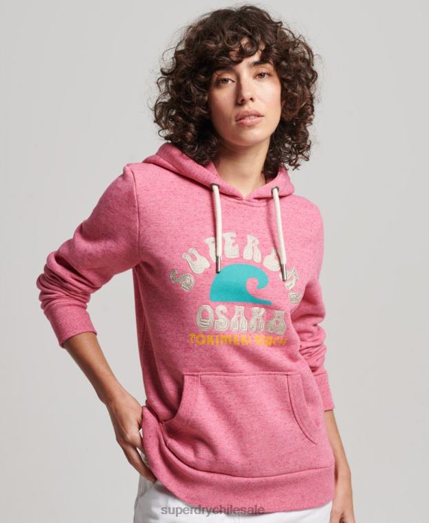 mujer Superdry rosa sudadera con capucha vintage genial al aire libre 2R68Z2257