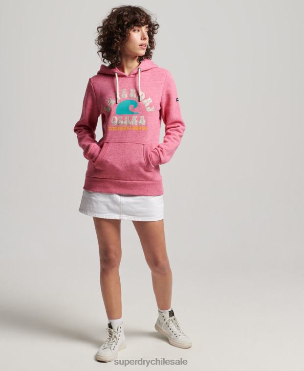 mujer Superdry rosa sudadera con capucha vintage genial al aire libre 2R68Z2257