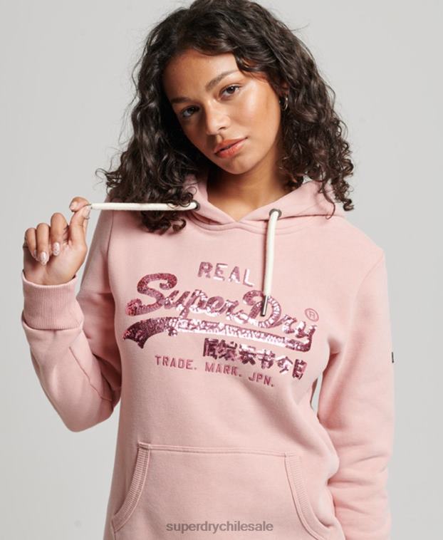 mujer Superdry rosa sudadera con capucha y detalles 2R68Z3314